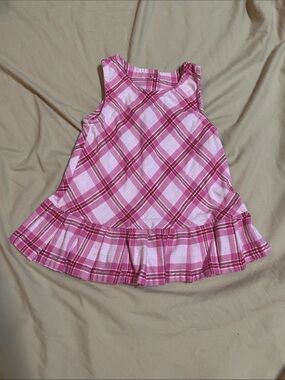 Pink Plaid Sleeveless Ruffle Hem Dress